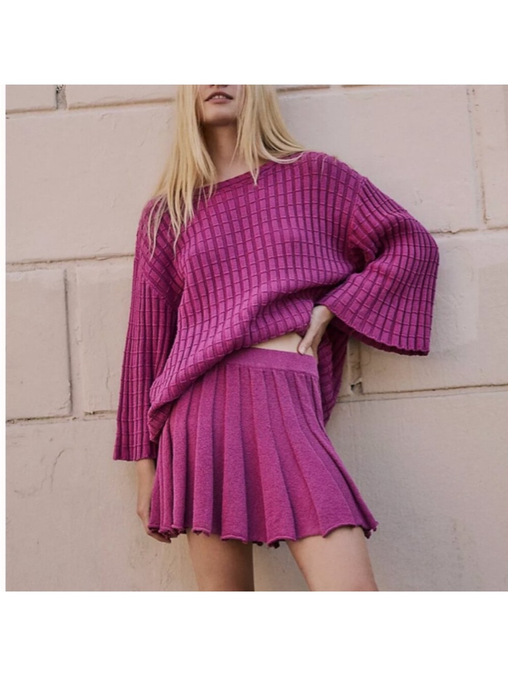 NWT Free People Kenzie Sweater Knit Set Small Cactus Rose Pink